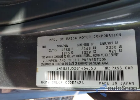 2016 Mazda Mazda6 I Sport из США, поврежденный, VIN JM1GJ1U52G1464550